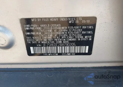 2010 Subaru Forester 2.5X Limited from USA, damaged, VIN JF2SH6DC2AH790205